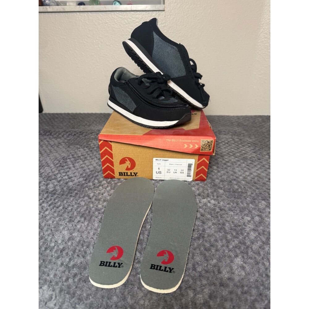 BILLY Jogger Kids Black Charcoal Zip Sneakers US 1 Adaptive